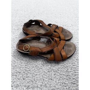 Women's Merrell Bassoon Tan Leather Strappy Open Toe Buckle Sandals Size 8
